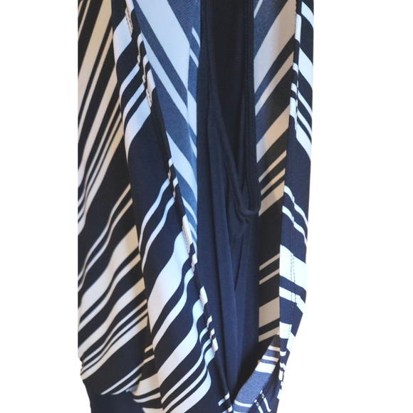 Chico's Women's Blouse Diagonal Stripe Shirred Banded Hem Navy White Small - Picture 3 of 7